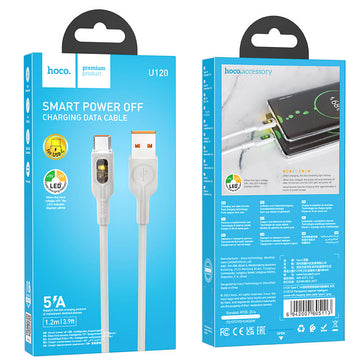 Cablu Date si Incarcare Hoco U120, USB-A la USB-C, 18W, 5A, LED Power, 1.2m - Gri