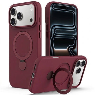 Husa SoftRing pentru iPhone 17/18 Pro, Magnetica, UltraSoft, Stand Ring, Microfiber + PC - Visiniu