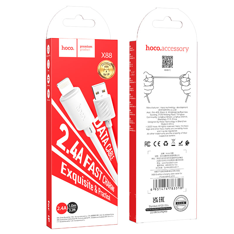 Hoco(X88) - Cablu Date si Incarcare USB-A la Lightning 18W 2.4A 1m White