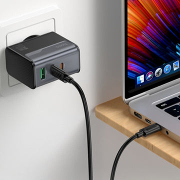 Incarcator Retea + Cablu USB-C Hoco CS75A, 1m, PD70W+QC3.0, 2xUSB-C, 1xUSB, FastCharge - Negru