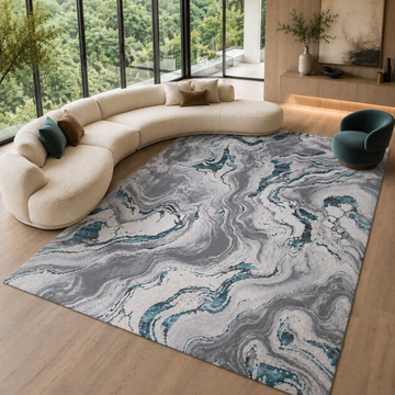 Covor Lirofe Aurum Galaxy Turcoaz - Efect Cosmic Stralucitor Modern - Living, Sufragerie, Dormitor, Bucatarie, Hol - Fir Scurt 10 mm, Usor de Curatat