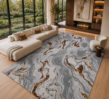 Covor Lirofe Aurum Galaxy Maro Gold - Efect Cosmic Stralucitor Modern - Living, Sufragerie, Dormitor, Bucatarie, Hol - Fir Scurt 10 mm, Usor de Curatat