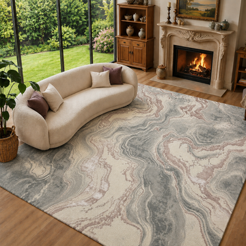 Covor Lirofe Aurum Galaxy Roz Pudra - Efect Cosmic Stralucitor Modern - Living, Sufragerie, Dormitor, Bucatarie, Hol - Fir Scurt 10 mm, Usor de Curatat