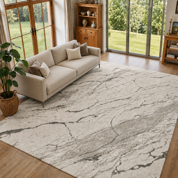 Covor Lirofe Marmora Royal Crem Gri - Efect Marmura Stralucitor Modern - Living, Sufragerie, Dormitor, Bucatarie, Hol - Fir Scurt 11 mm, Usor de Curatat