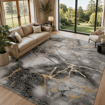 Covor Lirofe Imperial Gresie Gri Auriu - Efect Marmura Modern - Living, Sufragerie, Dormitor, Bucatarie, Hol - Fir Scurt 12 mm, Usor de Curatat