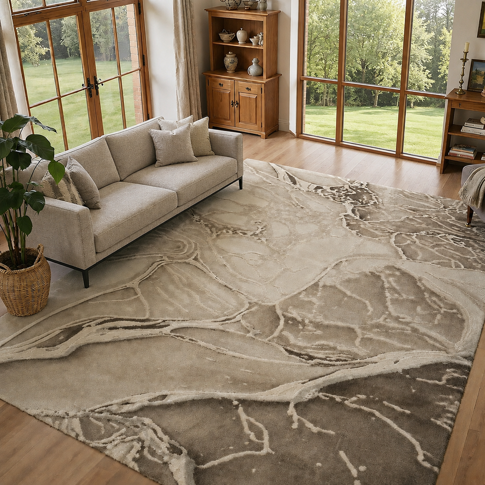 Covor Lirofe Imperial Vulcan Bej Bej - Efect Piatra Naturala Modern - Living, Sufragerie, Dormitor, Bucatarie, Hol - Fir Scurt 12 mm, Usor de Curatat