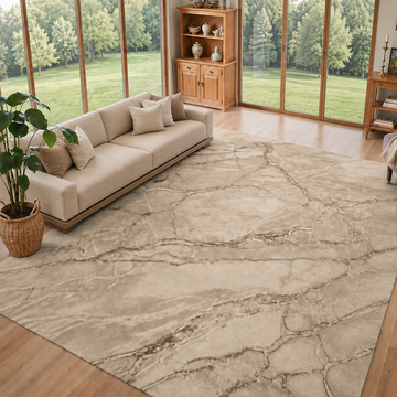 Covor Lirofe Imperial Carrara Crem Bej - Efect Marmura Italiana Modern - Living, Sufragerie, Dormitor, Bucatarie, Hol - Fir Scurt 12 mm, Usor de Curatat