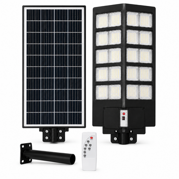Lampa stradala solara LED Pexor 1000W cu telecomanda, senzor de miscare, panou solar, protectie IP67, negru
