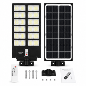 Lampa stradala solara LED Pexor 1500W cu panou solar integrat, senzor de miscare si senzor crepuscular, IP65, pentru exterior