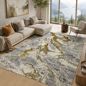 Covor Lirofe Aurum Fulgerul Auriu - Efect Metalic Stralucitor Modern - Living, Sufragerie, Dormitor, Bucatarie, Hol - Fir Scurt 10 mm, Usor de Curatat