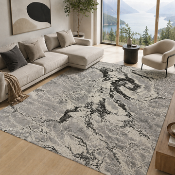 Covor Lirofe Aurum Fulgerul Gri - Efect Metalic Stralucitor Modern - Living, Sufragerie, Dormitor, Bucatarie, Hol - Fir Scurt 10 mm, Usor de Curatat