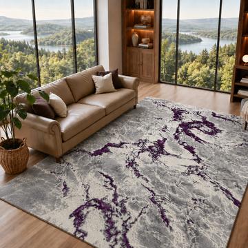 Covor Lirofe Aurum Fulgerul Lila - Efect Metalic Stralucitor Modern - Living, Sufragerie, Dormitor, Bucatarie, Hol - Fir Scurt 10 mm, Usor de Curatat
