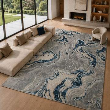 Covor Lirofe Aurum Galaxy Albastru Regal - Efect Cosmic Stralucitor Modern - Living, Sufragerie, Dormitor, Bucatarie, Hol - Fir Scurt 10 mm, Usor de Curatat
