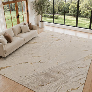 Covor Lirofe Marmora Royal Crem Gold - Efect Marmura Stralucitor Modern - Living, Sufragerie, Dormitor, Bucatarie, Hol - Fir Scurt 11 mm, Usor de Curatat