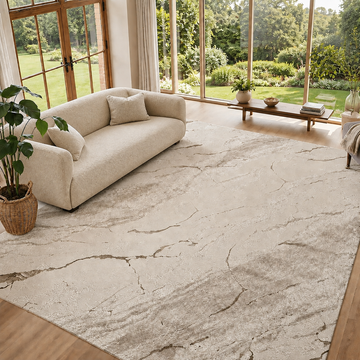 Covor Lirofe Marmora Royal Crem Maro - Efect Marmura Stralucitor Modern - Living, Sufragerie, Dormitor, Bucatarie, Hol - Fir Scurt 11 mm, Usor de Curatat