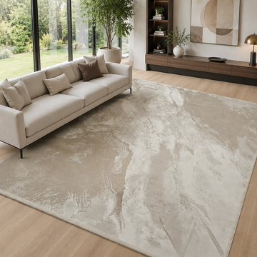Covor Lirofe Stone Urban Bej Crem - Efect Marmura Stralucitor Modern - Living, Sufragerie, Dormitor, Bucatarie, Hol - Fir Scurt 11 mm, Usor de Curatat