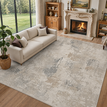 Covor Lirofe Stone Nordic Crem Argintiu - Efect Marmura Stralucitor Modern - Living, Sufragerie, Dormitor, Bucatarie, Hol - Fir Scurt 11 mm, Usor de Curatat