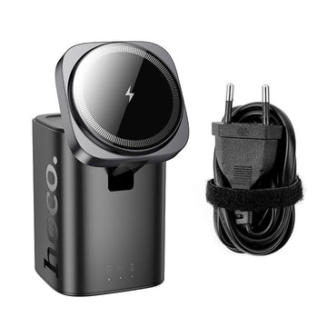Statie Incarcare Wireless Hoco CQ20A, 2x USB-C, USB, 65W, Qi Charging, Stand, 6in1 - Negru