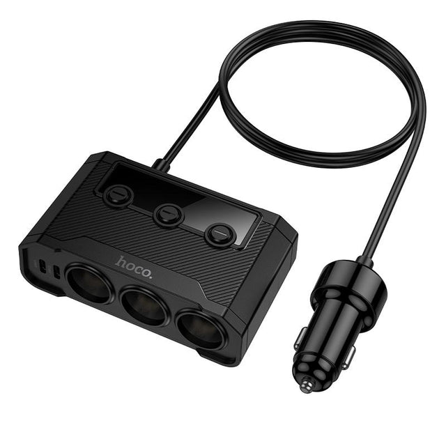 Incarcator Auto cu Fir Hoco Z64, 3 in 1, Multi Splitter, 240W, 3xsockets, 2xUSB-C, 2xUSB, 