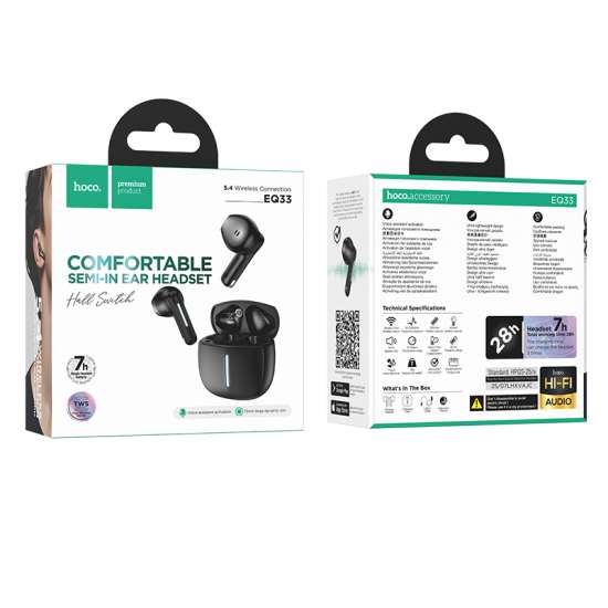 Casti Wireless Hoco EQ33, BT 5.4, TWS, Multifunction, 40/300mAh, 7h | White