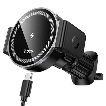 Suport Auto cu Incarcare Wireless Hoco HW35, Ventilatie, cu Cleme, Fast Mount LockClip - Negru