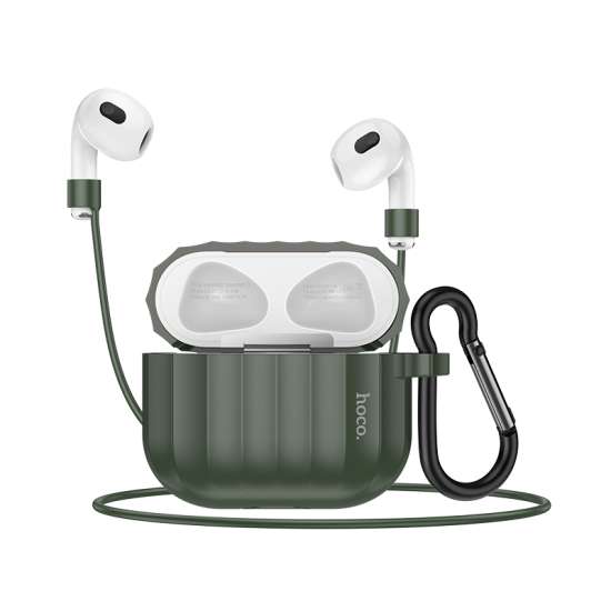Husa Hoco WB22 din Silicon pentru AirPods 3, cu Snur - Verde Inchis