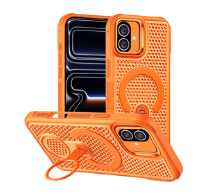 Husa MeshMag pentru iPhone 15, KickStand, Magnet Ring - Portocaliu
