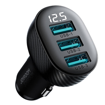 Incarcator Auto Joyroom JR-CCD03, 17W, 3xUSB, QC 3.0, LED Display - Negru