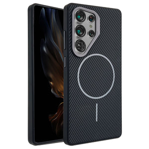 Husa MagFiber pentru Samsung S25, Carbon MagCase, AntiShock - Negru