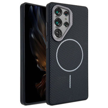 Husa MagFiber pentru Samsung S25 Plus, Carbon MagCase, AntiShock - Negru