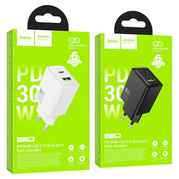Incarcator Retea Hoco N71, PD30W, 1xUSB-C, 1xUSB - Negru
