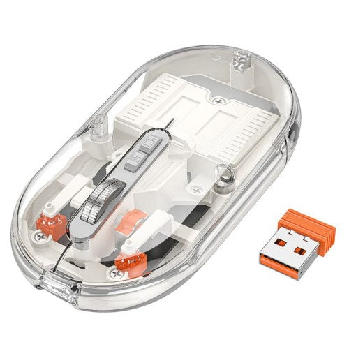 Mouse Dual Hoco GM35, BT 5.0/ Wireless 2.4G, 1.600 DPI, 5 Buttons - Transparent / Alb