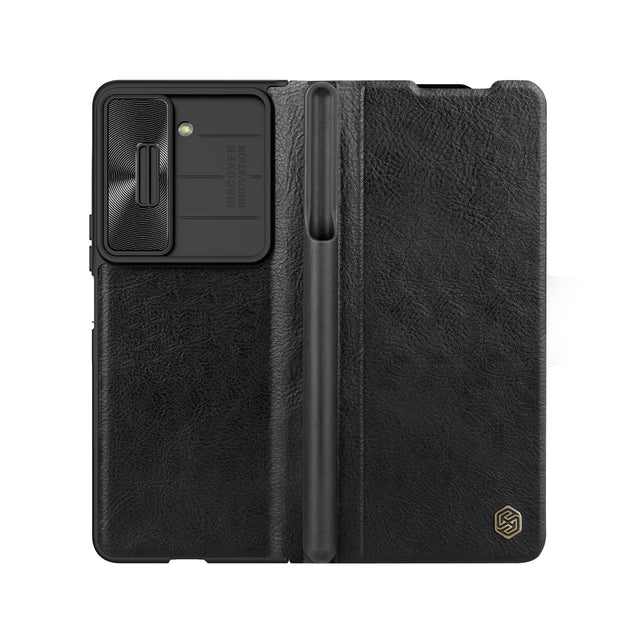 Husa Nillkin pentru Samsung Z Fold5, Qin Piele, PC Piele - Negru