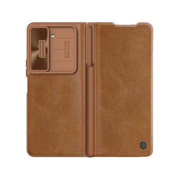 Husa Nillkin pentru Samsung Z Fold5, Qin Piele, PC Piele - Maro