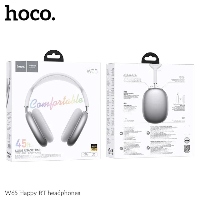 Casti Wireless Hoco W65, Over Ear, BT 5.4, 45h StandBy - Argintiu