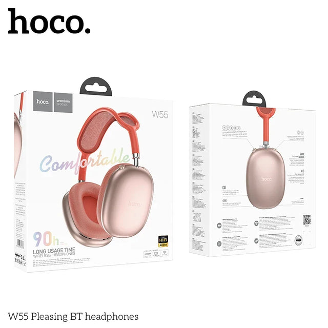 Casti Wireless Hoco W55, Over Ear, BT 5.4, 90h StandBy, TF Card - Roz