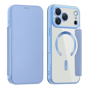 Husa MagFlip pentru iPhone 17 Pro, Magnet, RFID Protect, Piele, Chrome Edge - Albastru cer