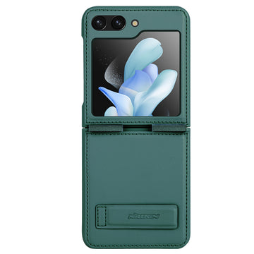 Husa Nillkin pentru Samsung Z Flip5, Qin Piele, PC Piele - Verde inchis