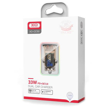 Incarcator Auto XO CC50, 33W, 1xUSB-C, 1xUSB-A, PD, QC 3.0, Clear Design - Maro