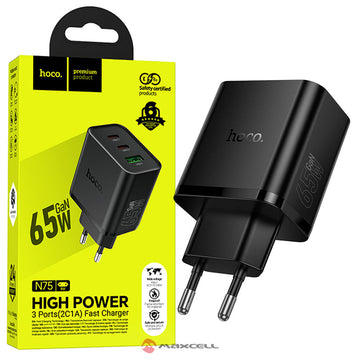 Incarcator Priza Hoco N75, 65W, 2xUSB-C, 1xUSB-A, PD, QC 3.0 - Negru