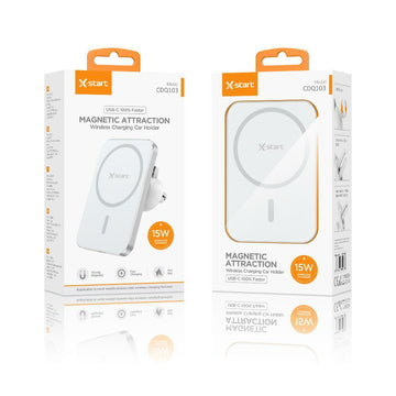 Suport Auto cu Incarcare Wireless X-Start CDQ103, Magnetic, 15W, Cablu USB-A, 1m - Alb