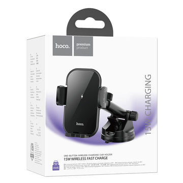 Suport Auto cu Incarcare Hoco HW5, cu Cleme Laterale, Montaj Bord, Brat Ajustabil - Negru