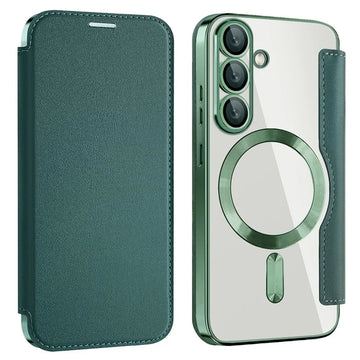 Husa MagFlip pentru Samsung S25, Magnet, RFID Protect, Piele, Chrome Edge - Verde