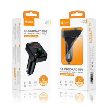 Modulator FM X-Start CC123, 18W, 1xUSB-C, 1xUSB-A, 5A - Negru