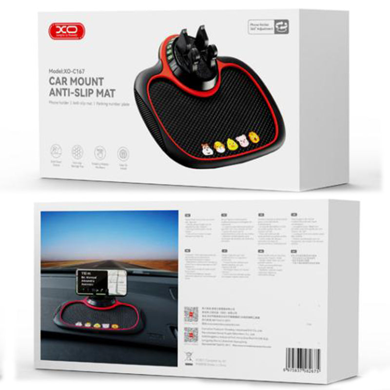 XO (C167) Pad Auto antialunecare + Suport telefon + Numar de parcare temporar, Red/Black