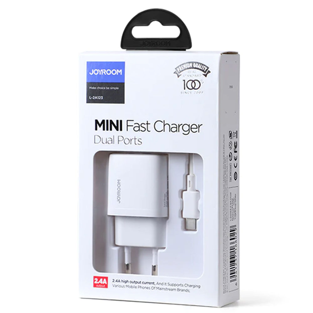 Incarcator Retea + Cablu USB-C Joyroom L-2A123, 12W, 2.4A, 2xUSB-A, QC 3.0 - Alb