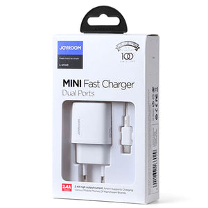 Incarcator Retea + Cablu USB-C Joyroom L-2A123, 12W, 2.4A, 2xUSB-A, QC 3.0 - Alb