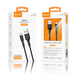 Cablu Date si Incarcare X-Start SJX204L, USB-A la Lightning, 20W, 3m, Basic Texture - Negru