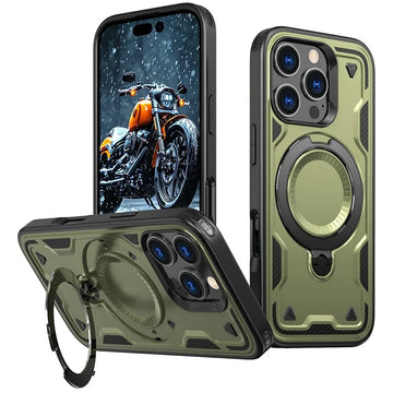 Husa Hybrid Armor pentru iPhone 15 Pro Max, MagRing, MultiAngle - Oliv