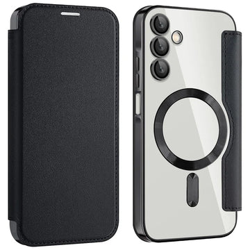 Husa MagFlip pentru Samsung A15, Magnet, RFID Protect, Piele, Chrome Edge - Negru